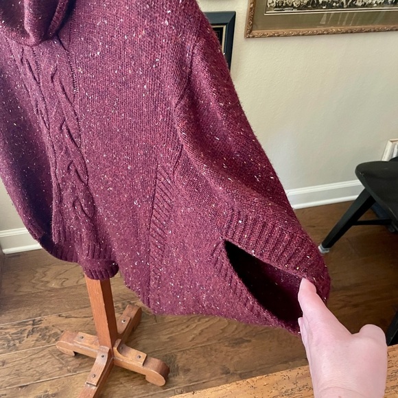 a.n.a plus size cowl neck poncho style speckled knit sweater 0X burgundy - Picture 7 of 10